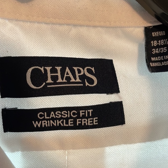 CHAPS men’s white Oxford button down, long sleeve, Sz 18-18-1/2 sleeves 34/35 - Picture 3 of 4